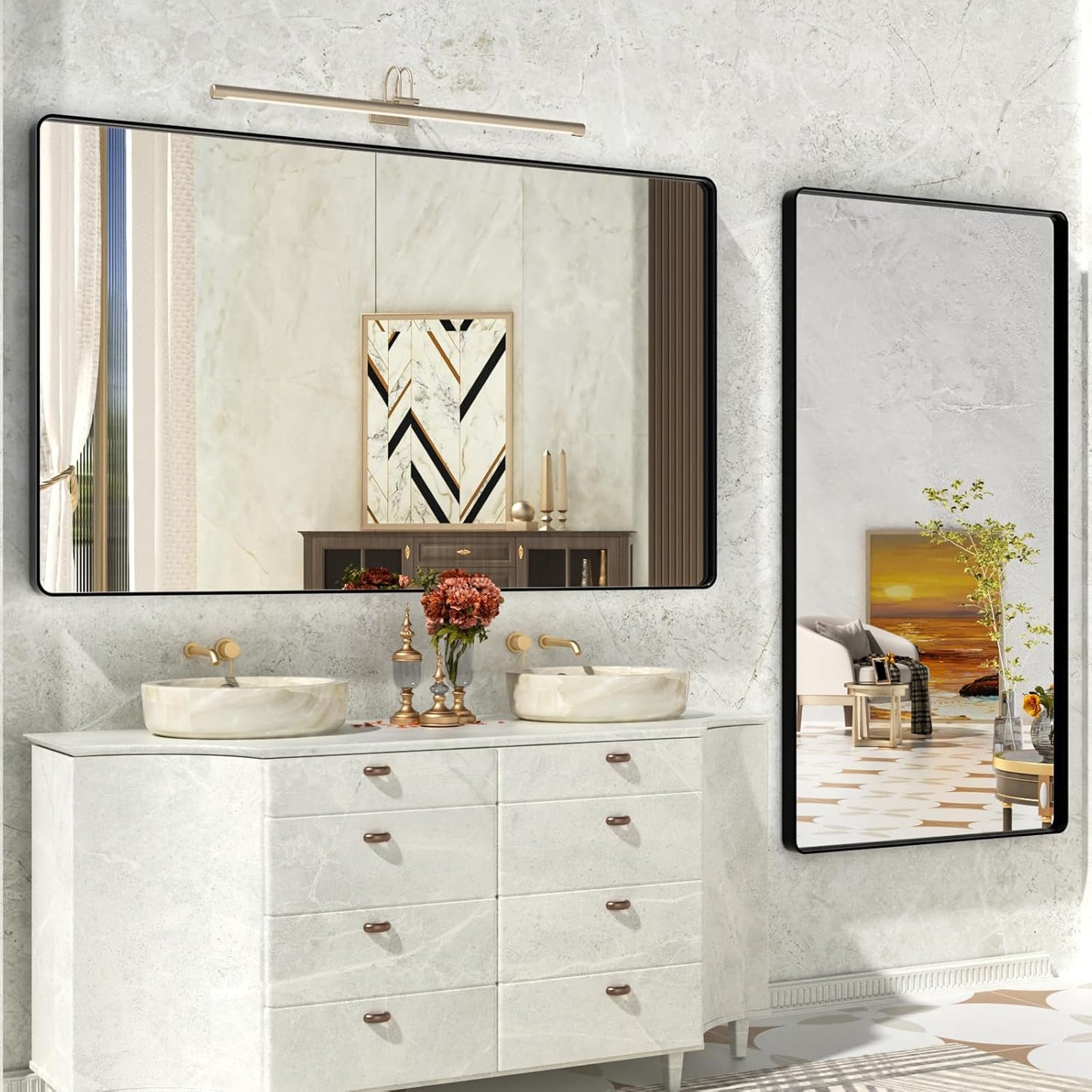 Black Bathroom Mirror,48x36 Inch Large Matte Black Bathroom Vanity Mirror,Rectangle Black Metal Framed Mirror for Wall,Anti-Rust,Shatter-Proof (Horizontal/Vertical)