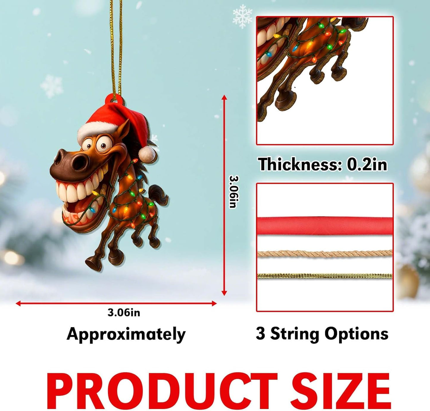 Farmhouse 2 Side Printed Wooden Ornament, Farm Animal Tree Decoration, Crazy Horse Ornament, Holiday Hanging Keepsake Gift for Christmas