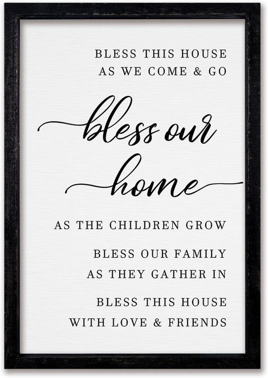 comurdyo Bless This Home Wall Decor 16"×11" Modern Rustic Farmhouse Inspirational Blessing Sweet Family Quote Scripture Sign For Living Room Bedroom House Wall Art Hanging (Black)
