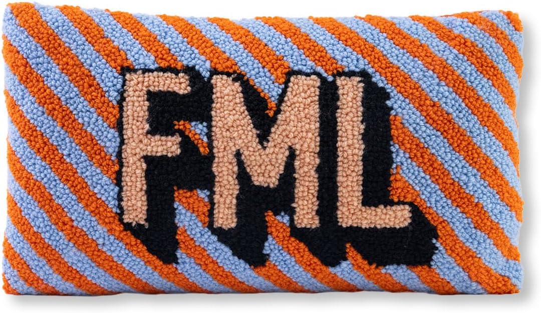 FURBISH Hook Decorative Throw Pillow - FML - 9"x16" - Small Embroidered Designer Pillow for Living Room, Couch, Sofa, Chair & Bed - Eclectic Home Decor