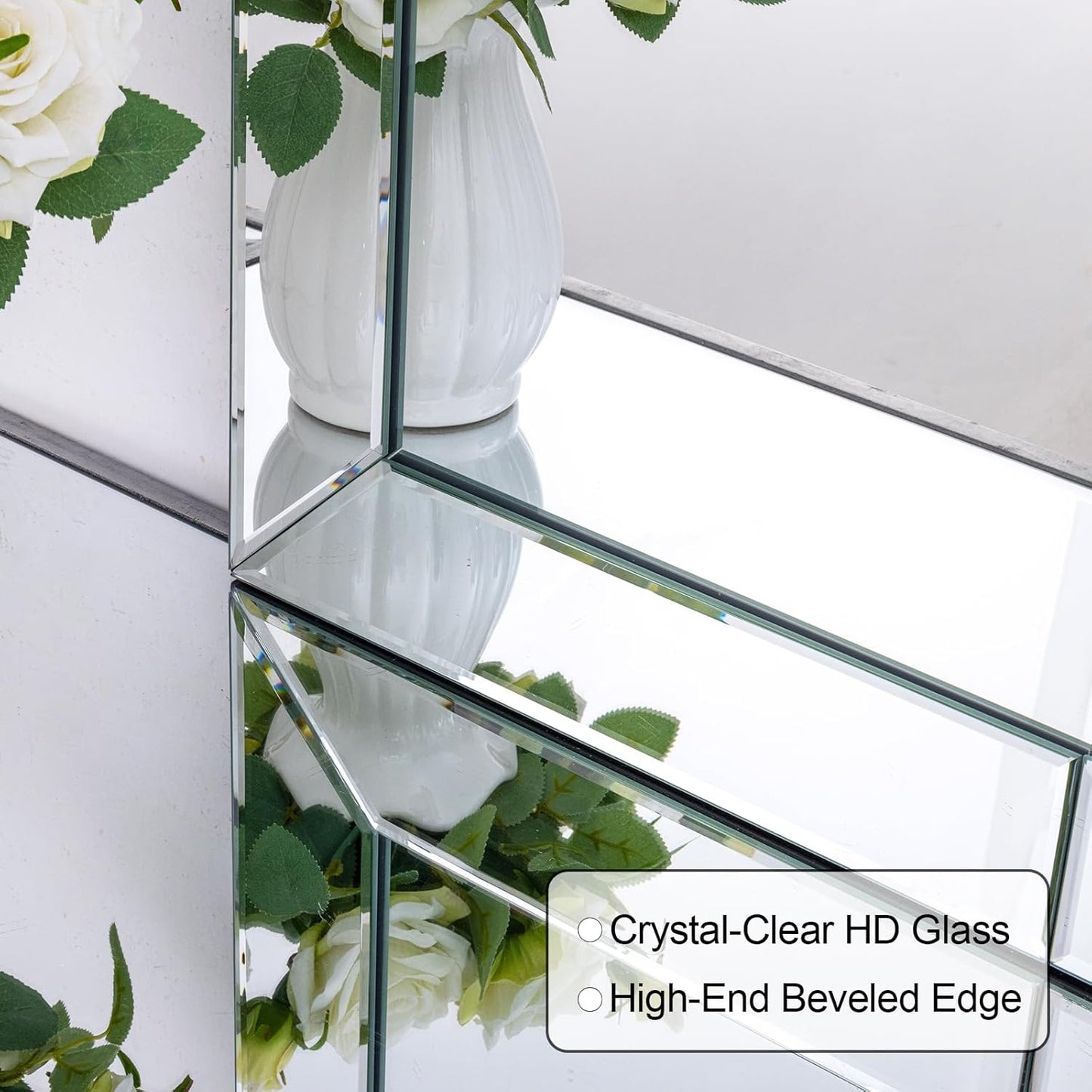 Large Decorative Wall Mirror, 31.5'' X 47.3'' Modern Living Room Mirror for Wall Decor with Glass Pieces and Beveled Edge, Scalloped Bathroom Mirrors Hang Vertically