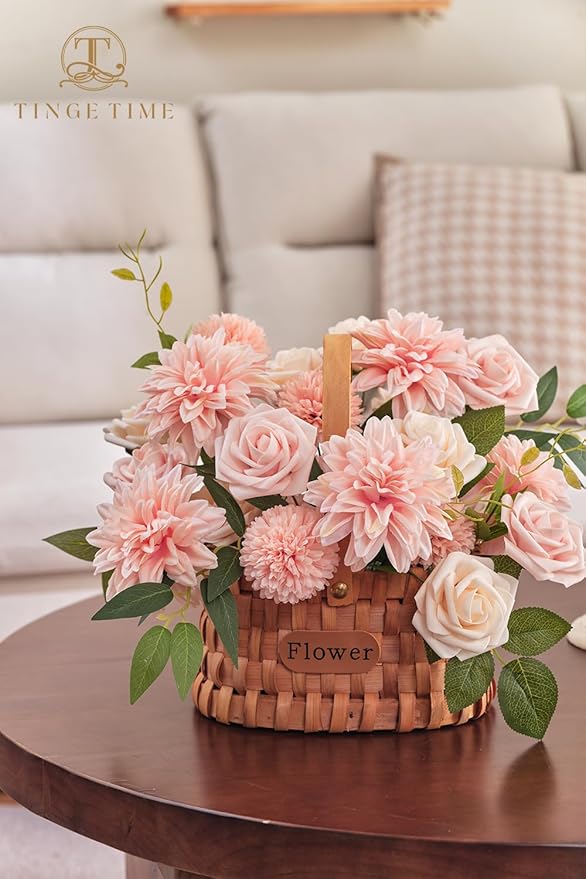 TINGE TIME Pink Artificial Flowers Combo Box Set, Fake Flower Leaf with Stems for DIY Spring Garland Wedding Bouquets Table Centerpieces Baby Shower Home Party Floral Arrangements Decorations