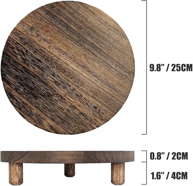 2 Pcs Wood Plant Stand Wooden Plant Stool Round Riser Display Stand Flower Pot Holder Low Plant Pot Flower Pedestal for Indoor Outdoor (Brown, 9.8 Inches)