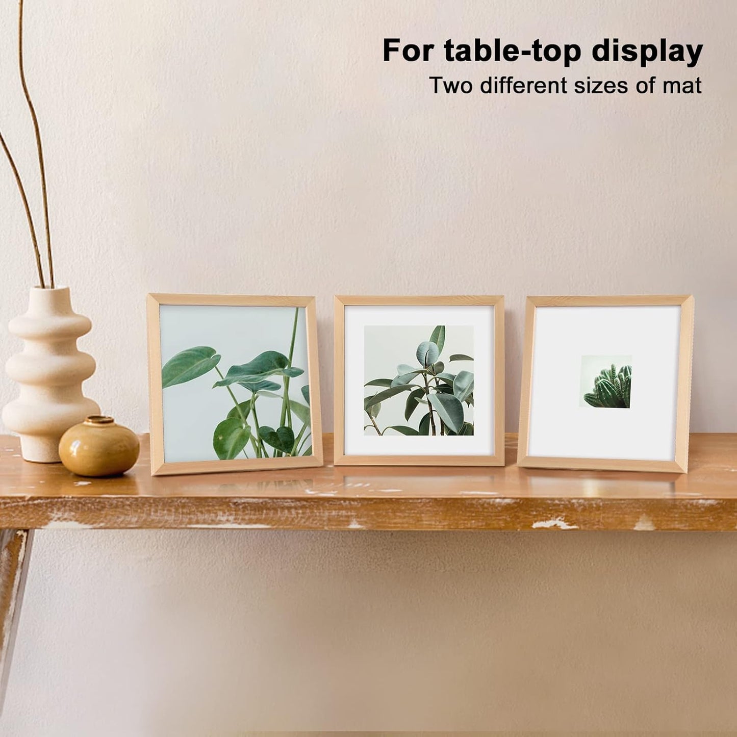 KINLINK 11x11 Picture Frame, Natural Square Solid Wood Frames for Pictures 4x4 and 8x8 with Mat or 11x11 without Mat, Wall and Tabletop Display Photo Frames Natural Wood 4 Pack