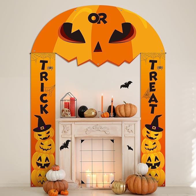 3 Pcs Halloween Cemetery Archway Halloween Cemetery Banners Gothic Outdoor Banners Sign Banner Decorations for Outdoor Party Supplies (Pumpkin)