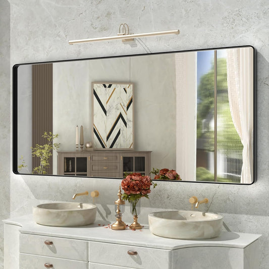 Matte Black Bathroom Mirror,72x32 Inch Large Black Metal Frame Vanity Mirror,Round Corner Black Rectangle Mirror for Wall,Tempered Glass,Anti-Rust(Horizontal/Vertical)