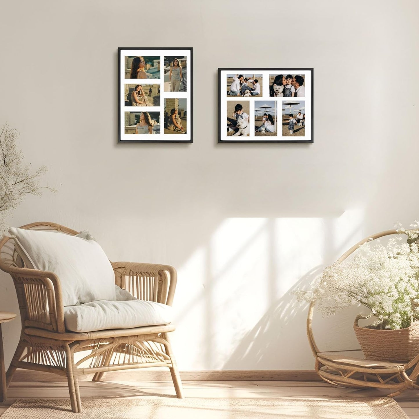 Frametory - 11x14 Aluminum Collage Picture Frame - Display 4x6 Pictures with 5 Openings Mat - Real Glass Front - Horizontal/Vertical Wall Mount - Black 1 Pack