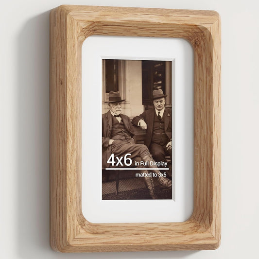 Heimlove 4x6 Picture Frames Natural Oak,Original Wood Hand Make Crafted Photo Frame with Mat to 3.5x5 Graduation Picture Display,Family Picture,Wedding Picture Tabletop & Wall Decoration