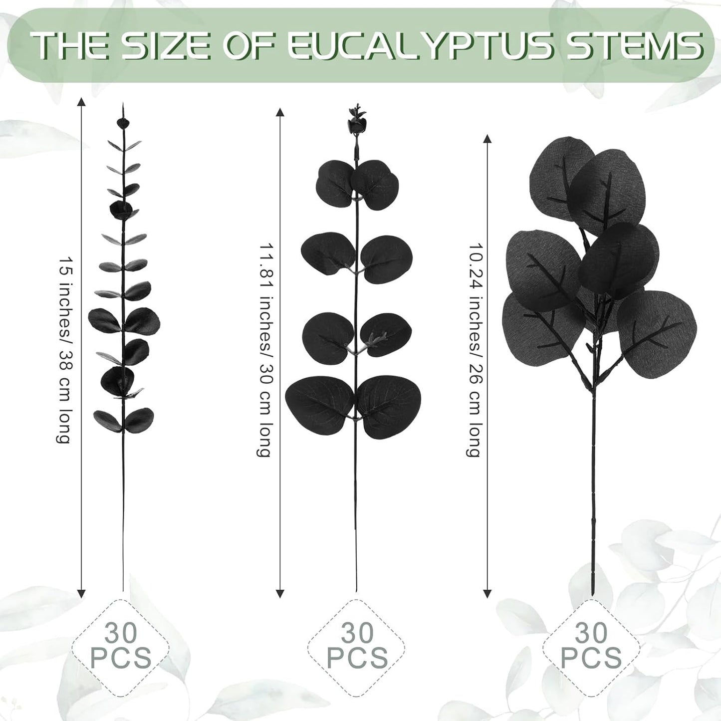 Giegxin 90 Pcs 3 Kinds Mixed Eucalyptus Leaves Stems Bulk Artificial Silver Dollar Leaves Picks Dried Eucalyptus Bundle Faux Spray for Wedding Vase Bouquet Floral Arrangement (Black)