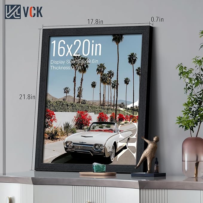 VCK 16x20 Picture Frames for Wall - Black Oak 3 Pack, Natural Wood Grain Solid Wood Poster Frame