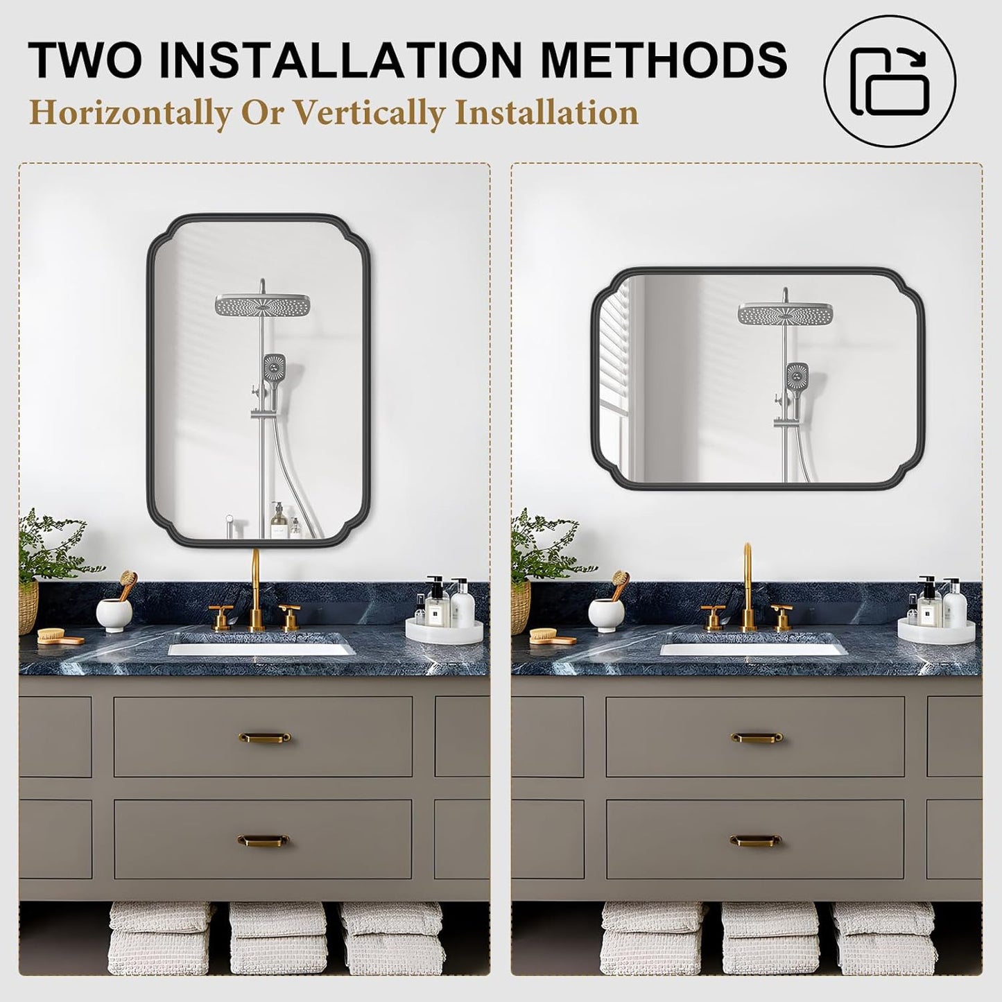 Black Bathroom Mirror for Over Sink 20" x 30" Modern Rounded Rectangle Bathroom Vanity Mirror with Metal Framed Wall Mounted Decorative Mirror (Horizontal/Vertical)