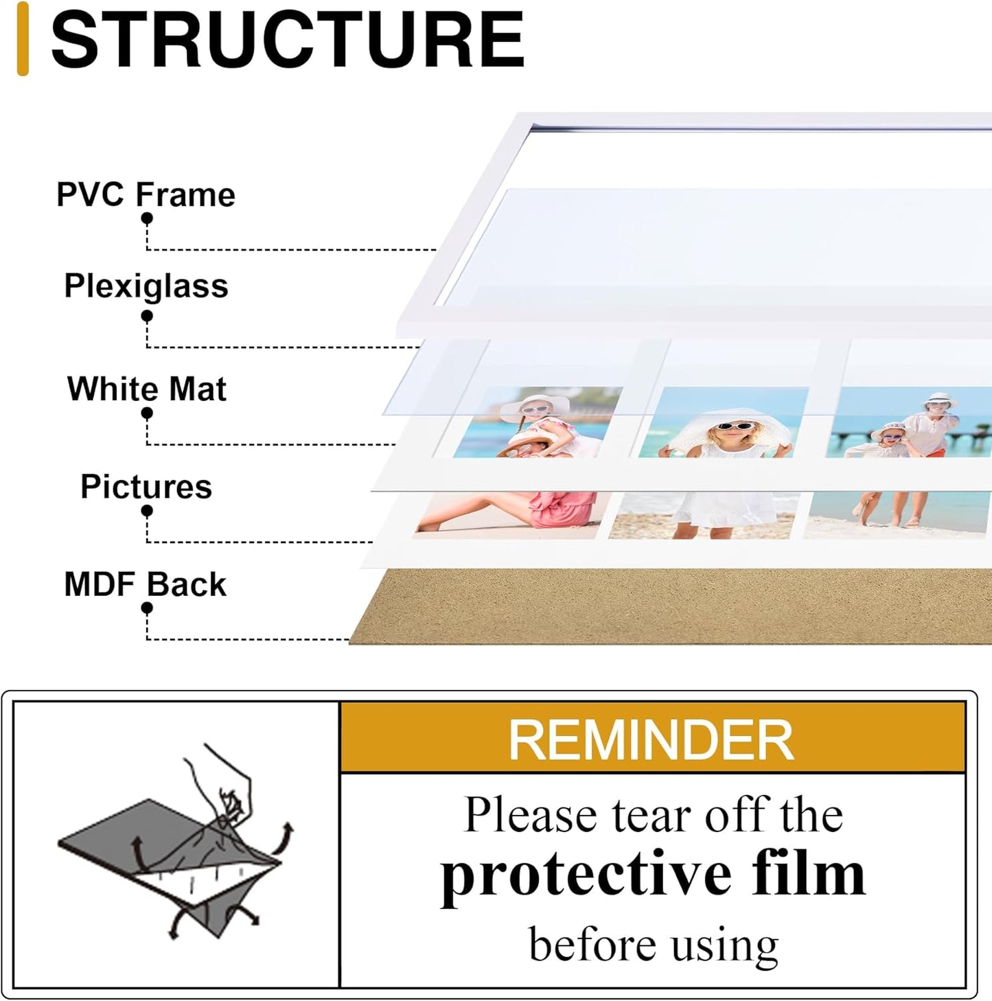 decorUhome 8x14 Picture Frames Collage Wall Decor, Display 3Pcs 4x6 Photos with Mat or 1Pcs 8x14 Unmatted, 3 4x6 Collage Picture Frames for Wall Mounting, White