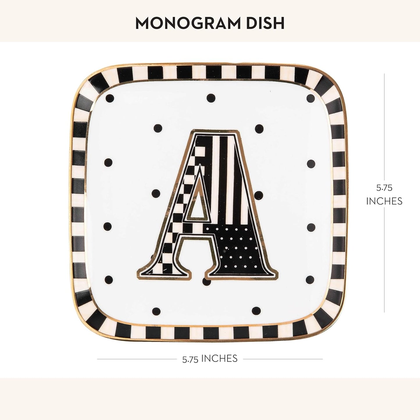 MACKENZIE-CHILDS Monogram Dish, Decorative Ceramic Letter Plate, 5 3/4" Square, A