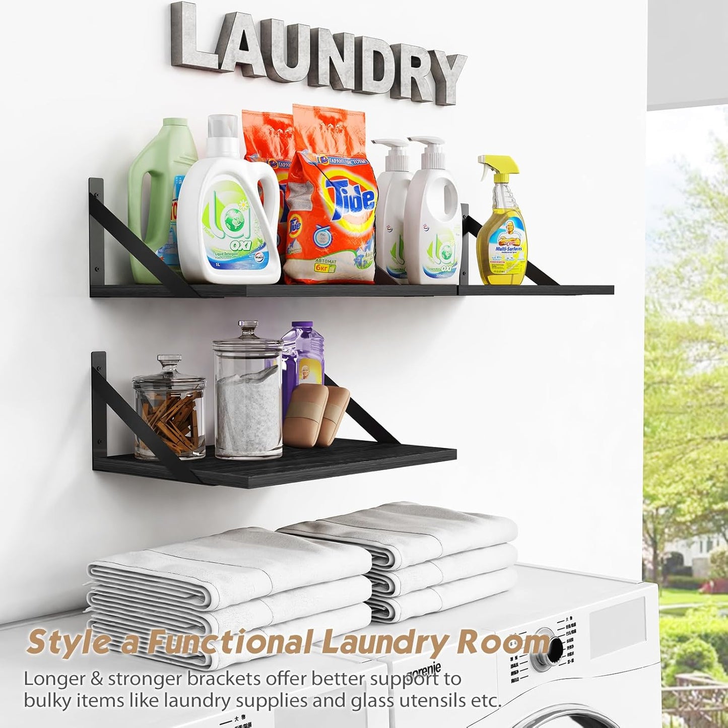 Forbena 12 Inch Deep Floating Shelves for Wall, Wide Black Wall Mounted Shelves for Bedroom Office Books Plants, Large Hanging Shelf for Living Room Bathroom Kitchen Closet Pantry Storage (3-Pack)