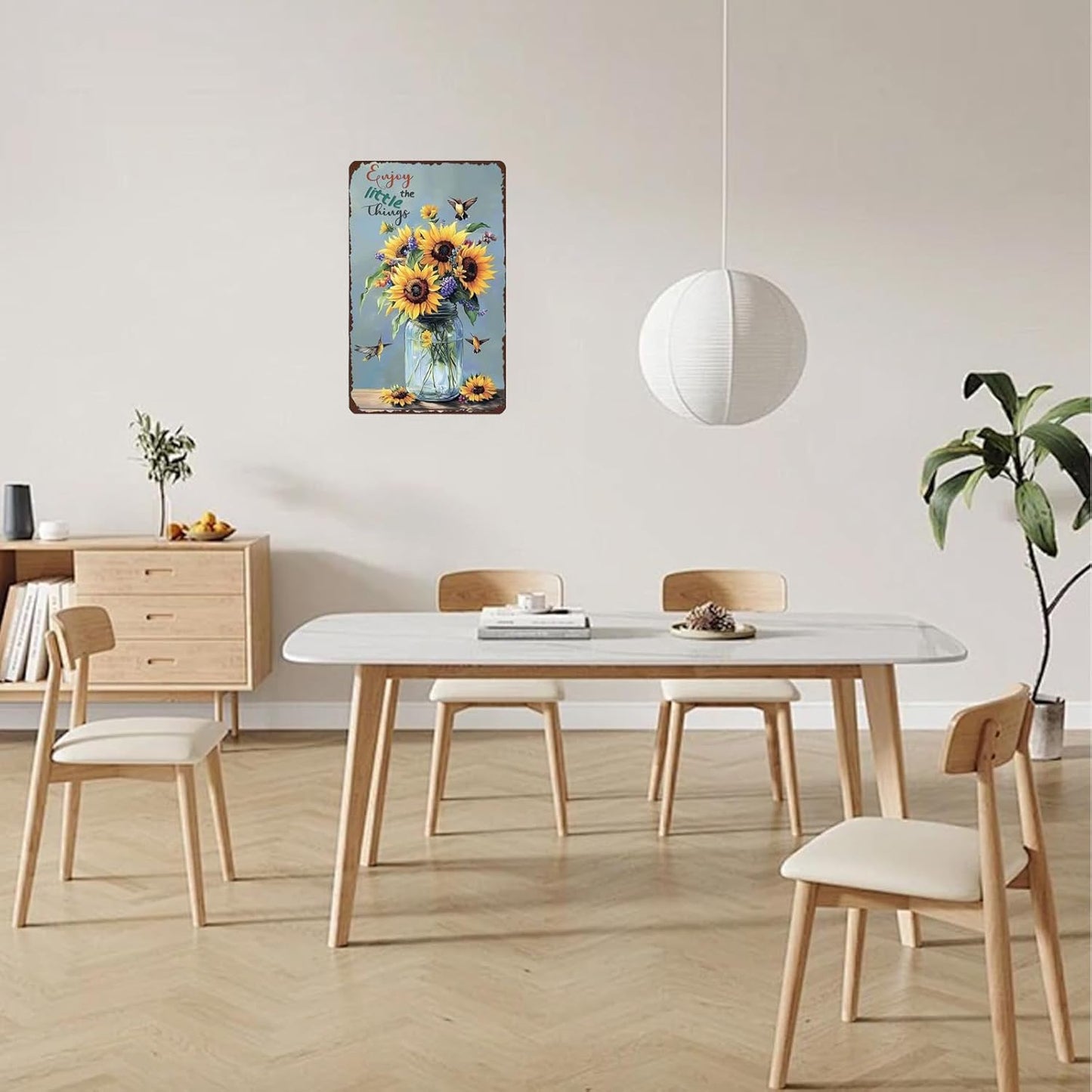 Enjoy The Little Things Sunflowers And Hummingbird Metal Sign Vintage Tin Sign Funny Wall Decor for Garden Kitchen Backyard Bedroom Home 12×8 Inch