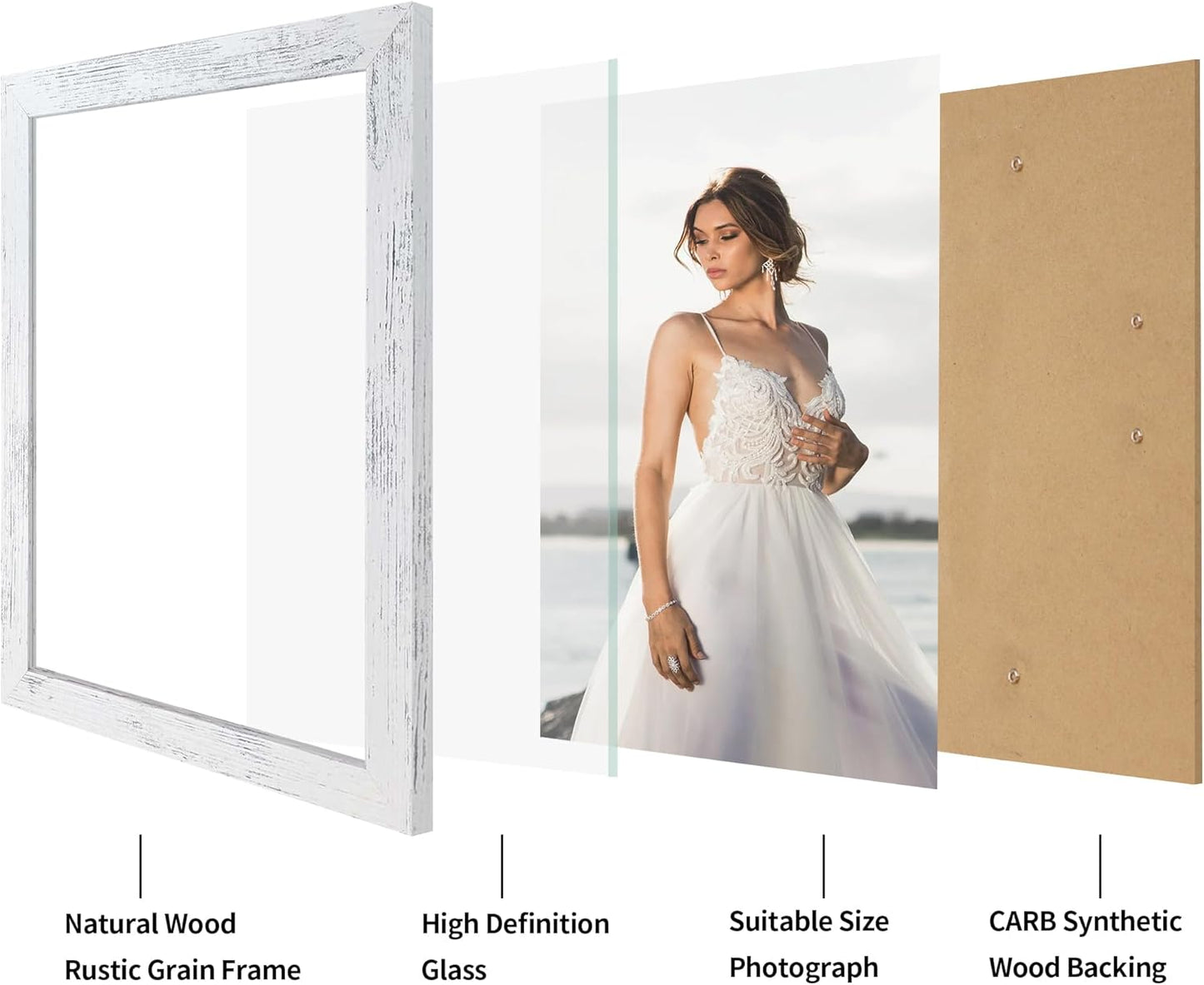 iRahmen 8.5x11 Picture Frame Set of 2, Distressed White Certificate Frame with Real Glass, Wood Photo Frames 8.5 x 11 Diploma Document for Wall Hanging and Tabletop Display