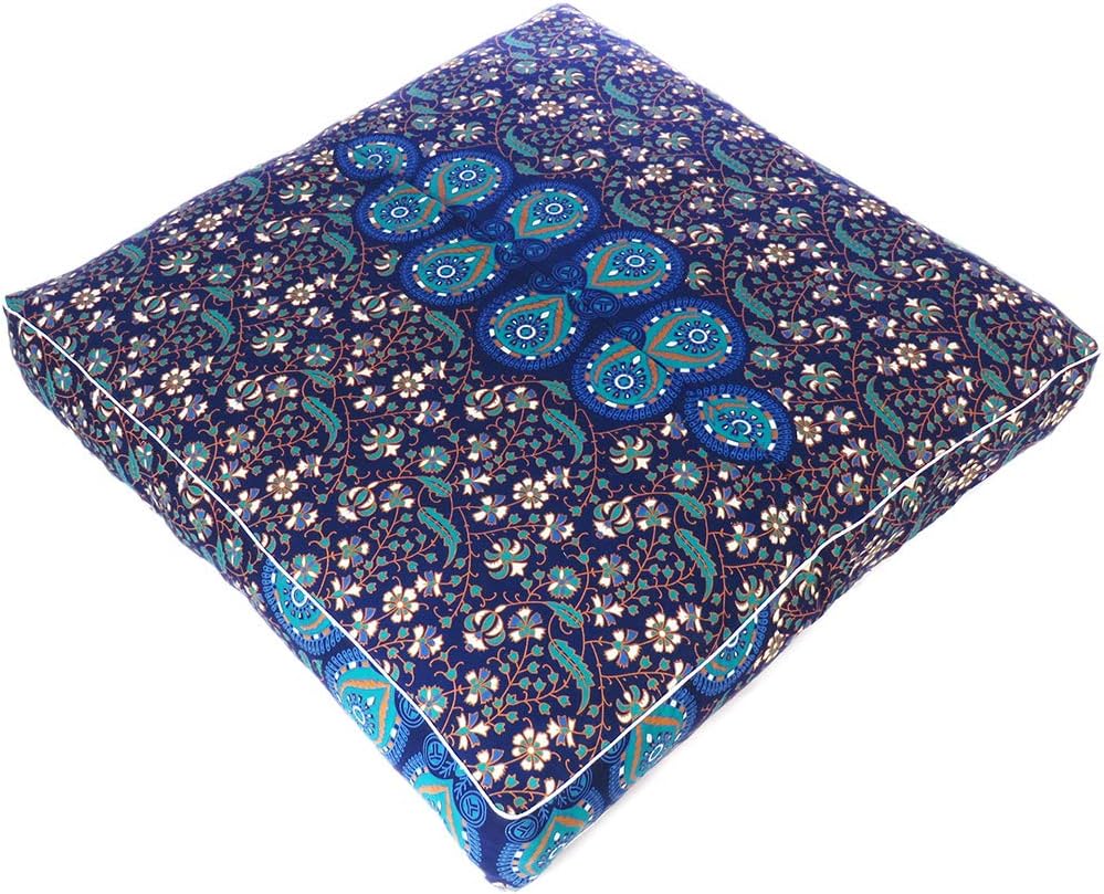 Eyes of India - Mandala Floor Pillow Cover Meditation Cushion Seating Throw Hippie Round Colorful Decorative Bohemian Indian Pouf Ottoman Handmade Cover ONLY (Dark Blue-1, 35" x 35")