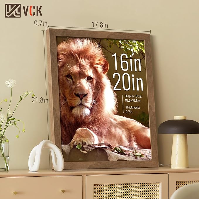 VCK 16x20 Picture Frames for Wall - Brown Walnut 3 Pack, Natural Textured Solid Wood Poster Frame