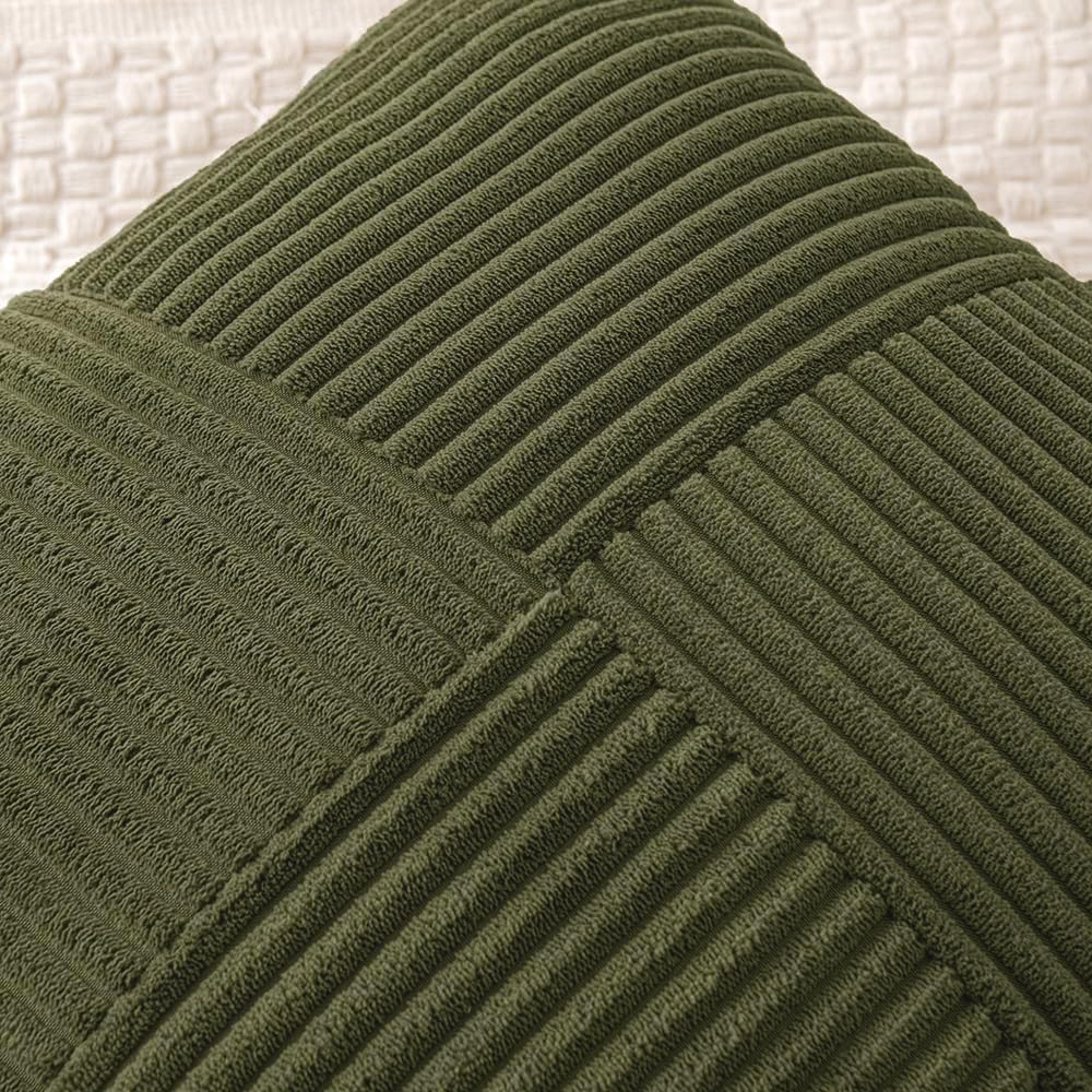 MIULEE 24x24 inch Euro Olive Green Corduroy Pillow Covers Pack of 2 Boho Decorative Spliced Throw Pillow Covers Soft Solid Couch Pillowcases Cross Patchwork Textured Cushion Covers for Living Room