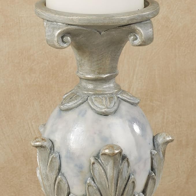 Touch of Class Lionna Candleholder Set of Two - Resin - Blue, Gray, Gold - Candlesticks for Bedroom, Living Room, Dining Room, Mantel, Office, Hallway, Entryway, Foyer - Pillar Holders