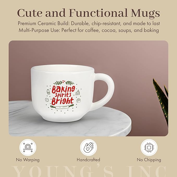 Young's Inc Large Ceramic Coffee Mug, Microwave-Safe Modern Style Mug, Unique Cups for Tea, Coffee, Cold Drinks, Gift for Coffee Lovers, Cooks, Birthday, Dishwasher Safe Kitchen Decor