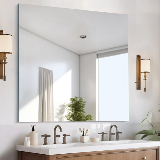 Frameless Mirror, 42x42 inch Square Bathroom Mirrors for Wall, Upgraded Shatterproof Vanity Mirror Over Sink with Polished Edge for Bathroom,Bedroom,Living Room and Entryway