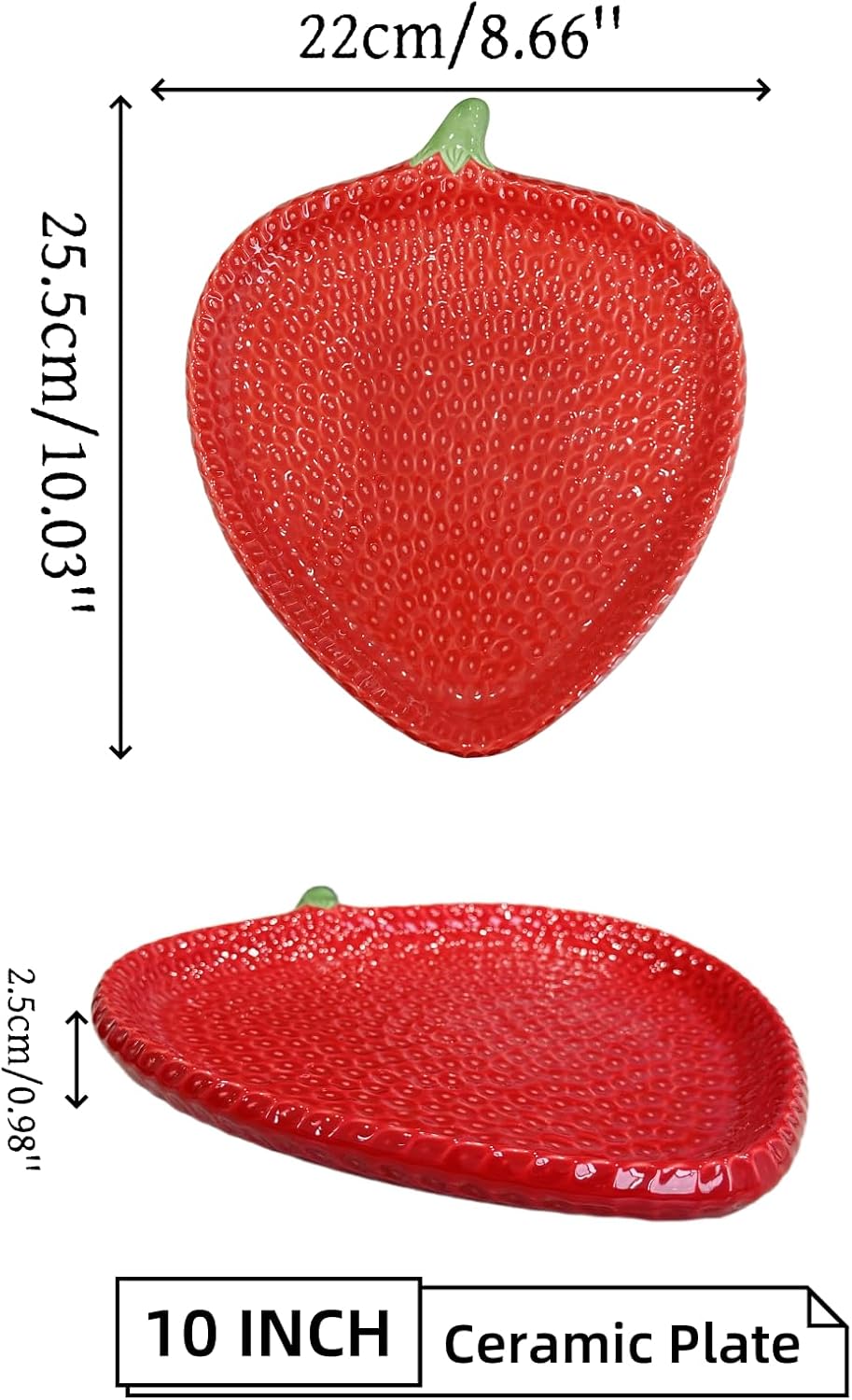 HAN SHENG Strawberry Ceramic Dinner Plate 10 Inch - Microwave & Dishwasher Safe, Berry Design Fruit Themed Decorative Plate for Home Kitchen Restaurant