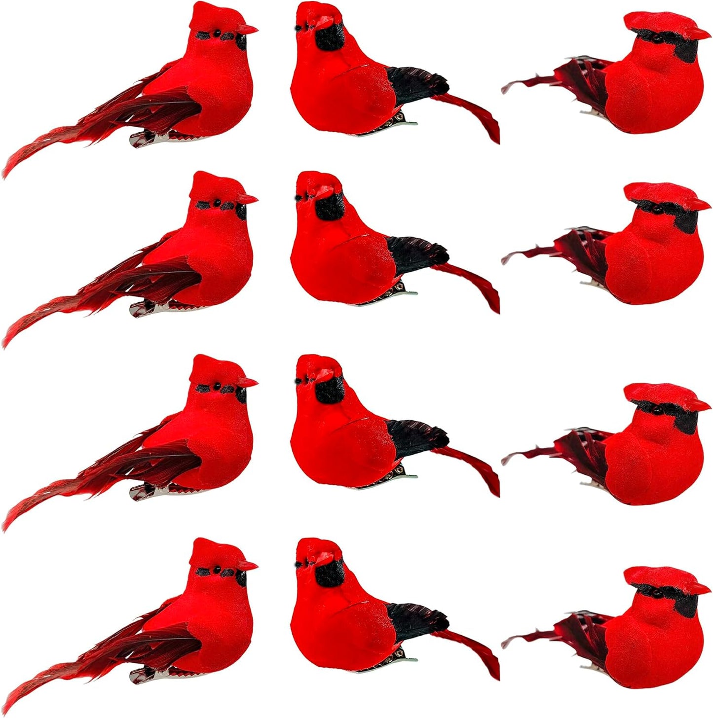 Berfutall-Cardinal Clip On Christmas Tree Ornament Decorations - Red Feathers Set of 12 Pieces Each is 2.8" Lon(C)…
