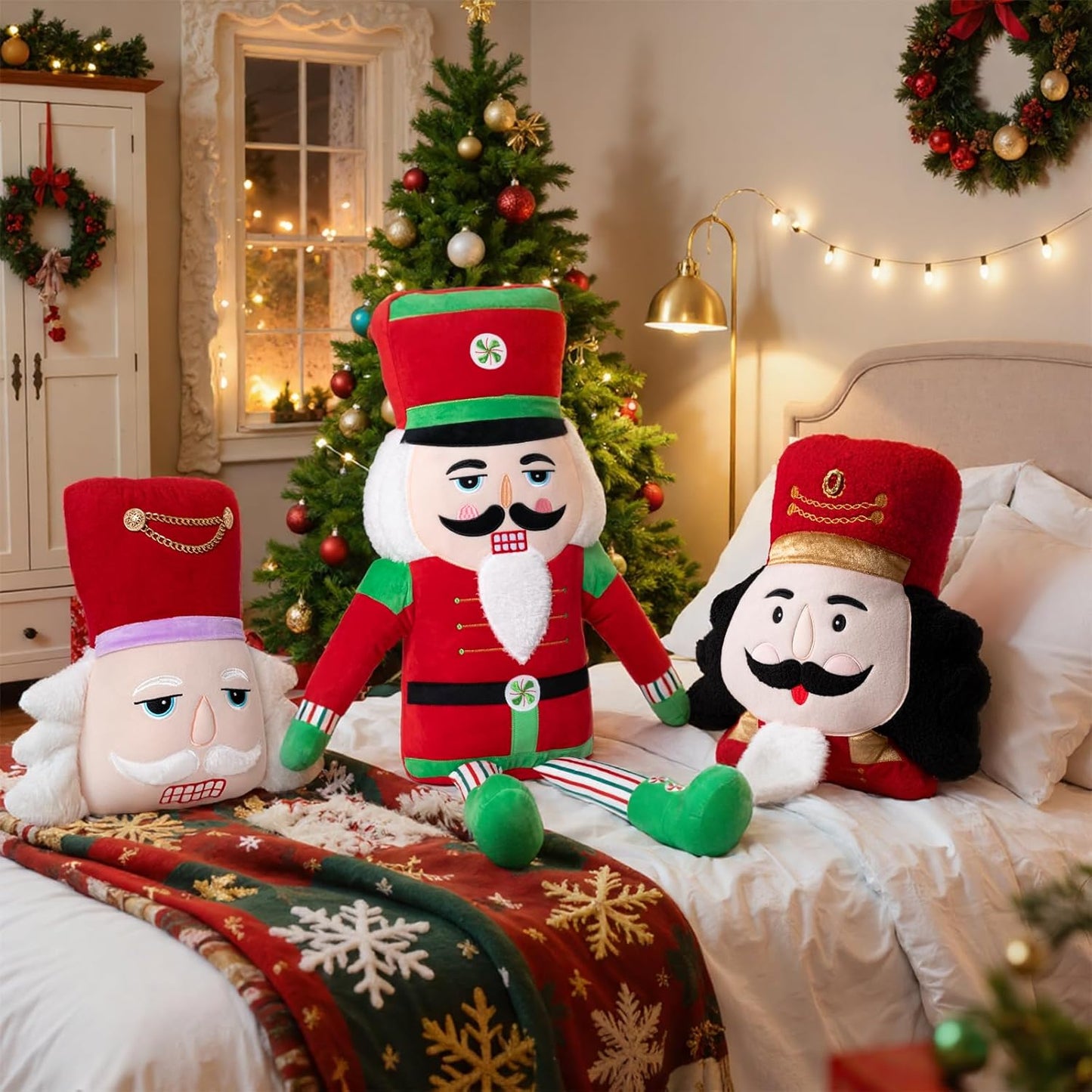 Lanpn Christmas Nutcracker Pillow Set of 2, Christmas Decoration Winter Throw Pillows Soft Cute 3D Shaped Nutcracker Throw Cushion for Sofa Living Room Bedroom Xmas Decor (Red)