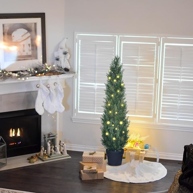 3ft Artificial Cedar Topiary Trees - Fake Boxwood Topiary Cypress Trees Potted Plants, Artificial Plants Shrubs for Home Indoor Outdoor Garden Porch Decor