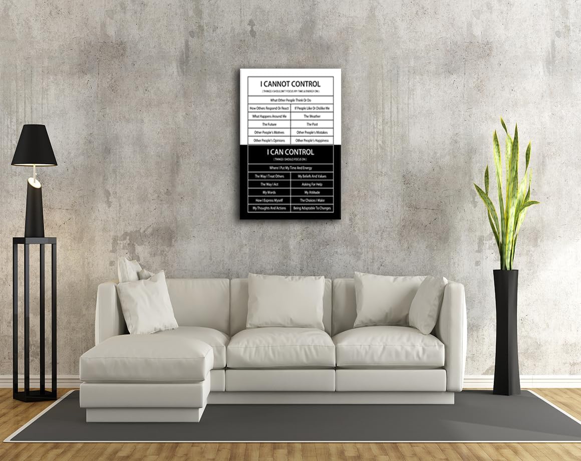 Inspirational Canvas Wall Art I Cannot Control or I Can Control Inspiring Poster Motivational Quote Canvas Print Positive Speech Canvas Painting Office Home Wall Decor Framed[24''W X 36''H]
