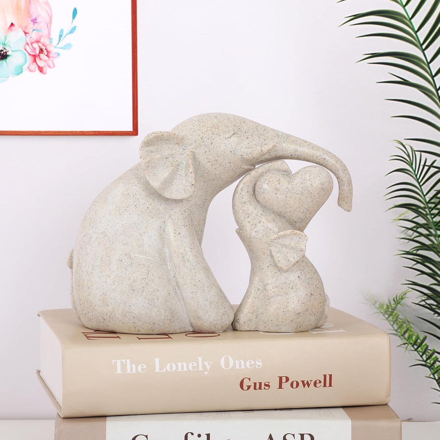 Cute Rock Sand Elephant Figurines Good Luck Elephant with The Baby Home Décor for Shelf Good Gifts for Women Animal Lovers Decoration for Living Room, Bedroom, Office