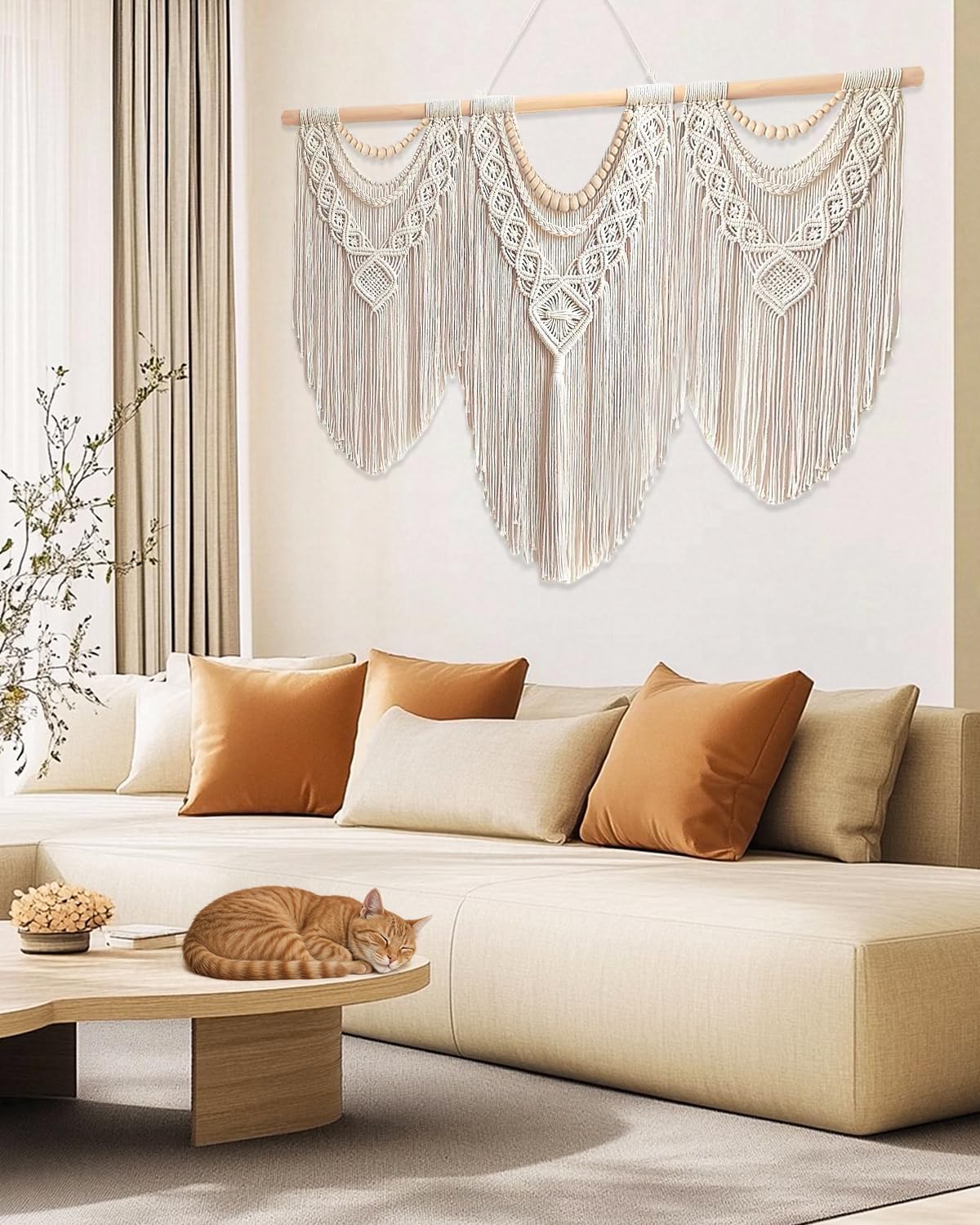 Gliterra Large Macrame Wall Hanging Handmade Boho Tapestry 43"x32" - Wall Art Decor for Living Room, Bedroom, Wedding (Beige)