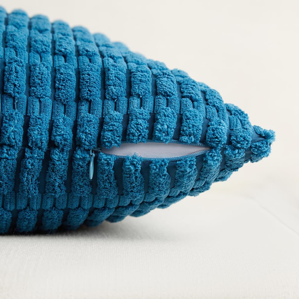 Fancy Homi 4 Packs Teal Decorative Throw Pillow Covers 20x20 Inch for Living Room Couch Bed Sofa, Rustic Farmhouse Boho Home Decor, Soft Striped Corduroy Square Cushion Case 50x50 cm