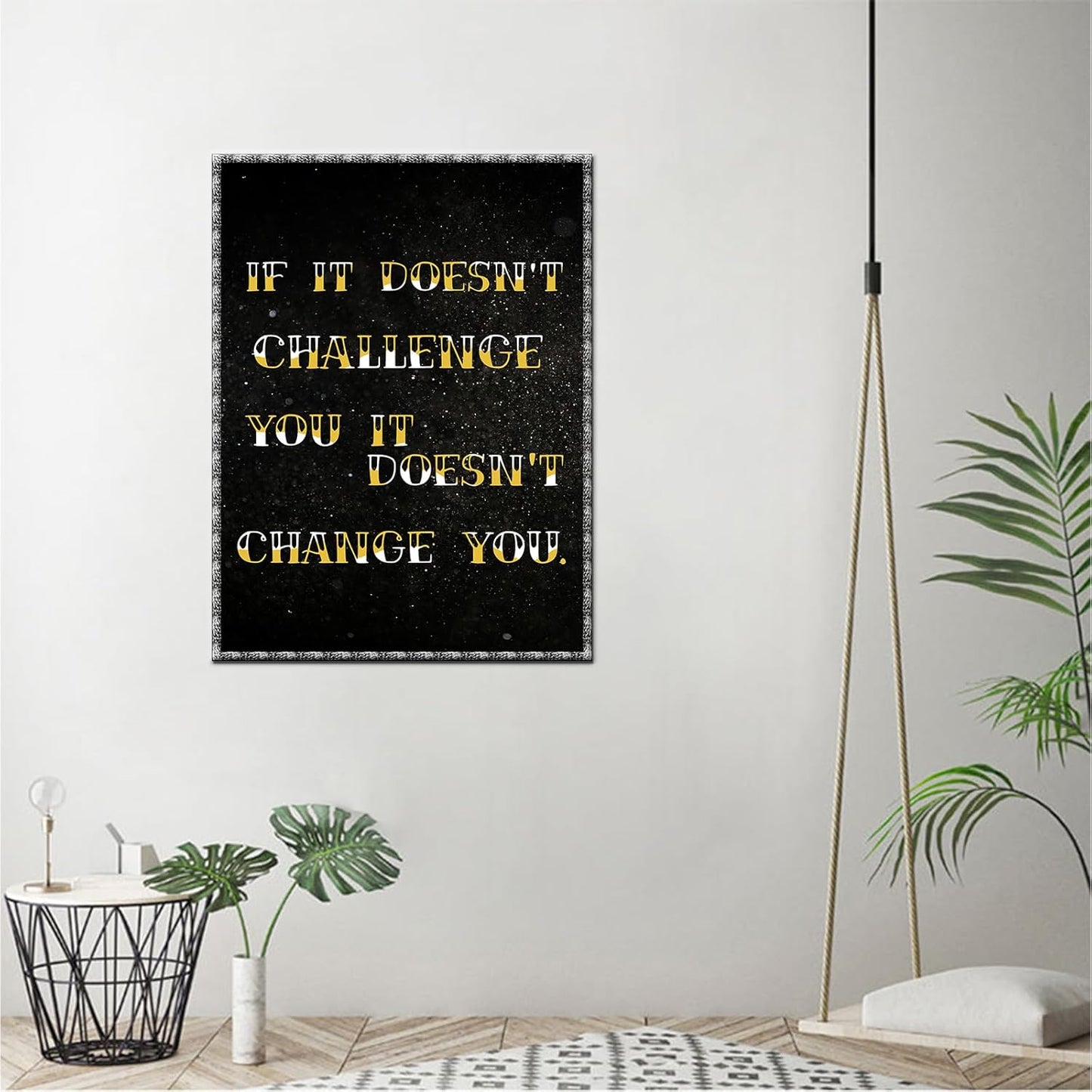 Inspirational Canvas Painting Wall Art Challenge Positive Quote Wall Art Black Background Starry Sky Poster Motivational Framed Artwork Prints Picture for Home Office Wall Decor [18''Wx 24''H]