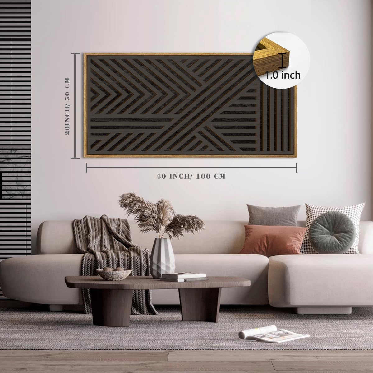 IARTTOP Large Black Framed Wood Wall Art for Living Room Abstract Modern Wooden Wall Decor Neutral Geometric Wall Sculpture Bedroom Office 20x40 Inch