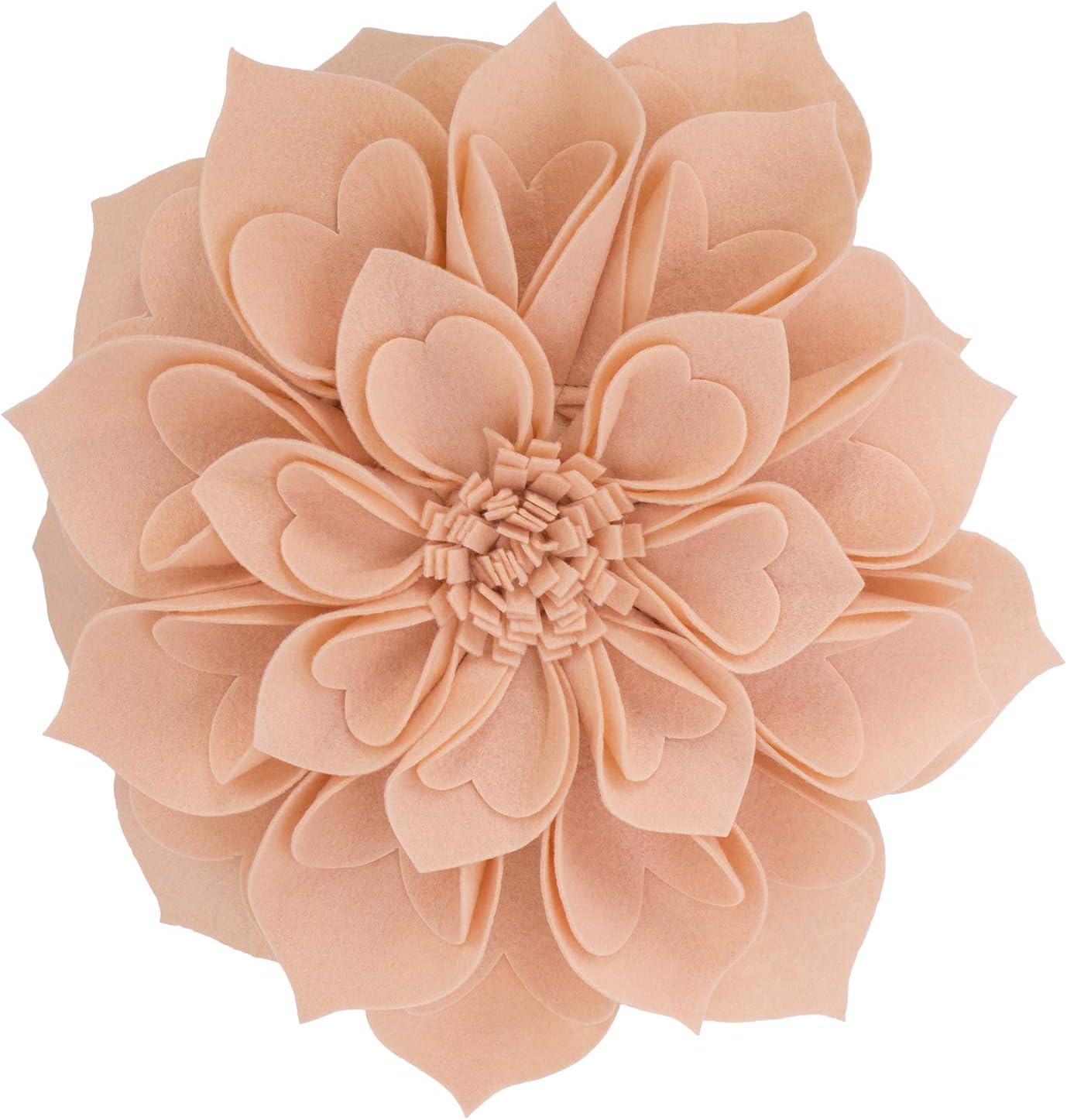 Fennco Styles Handmade 3D Heart-Shaped Petals Flower Decorative Throw Pillow Cover Only - 13" Round Rose Floral Pillow Case for Couch, Home Décor and Holiday, Housewarming Gift