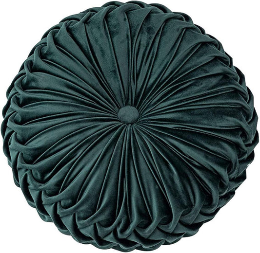 HLOVME Throw Pillow for Couch Decorative 3D Pumpkin Round Velvet Cushion for Sofa Bed Chair Floor 15"X15", Dark Green