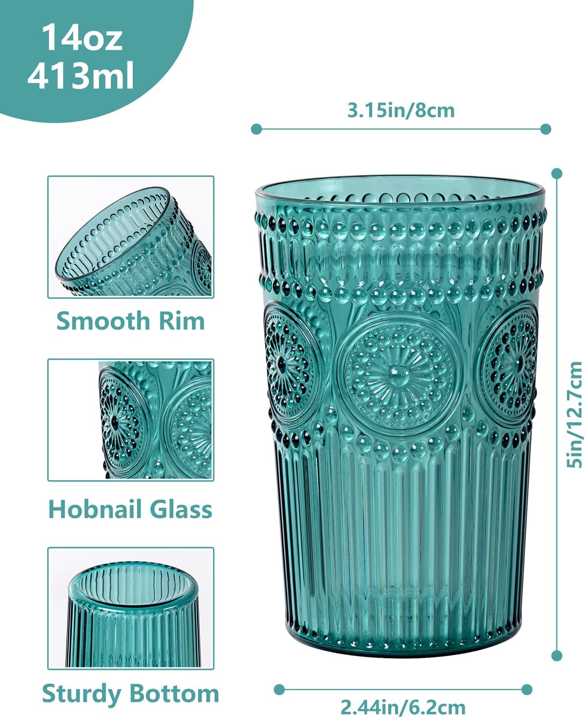 Ciaell 12 Pack Romantic Plastic Water Glasses - 14 Oz Green Vintage Drinking Glasses, Embossed Ribbed Plastic Cups, Textured Striped Set for Juice, Beverages, Beer, Cocktail, Christmas