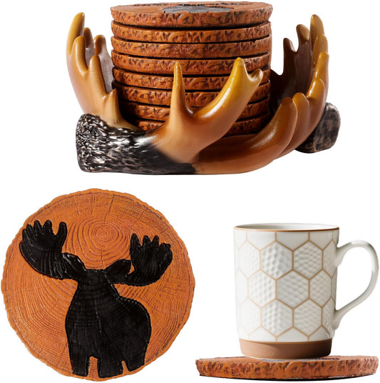 Deer Antler Coasters - 8 Full Size Rustic Coasters for Log Cabin Decor - Hunting Decor