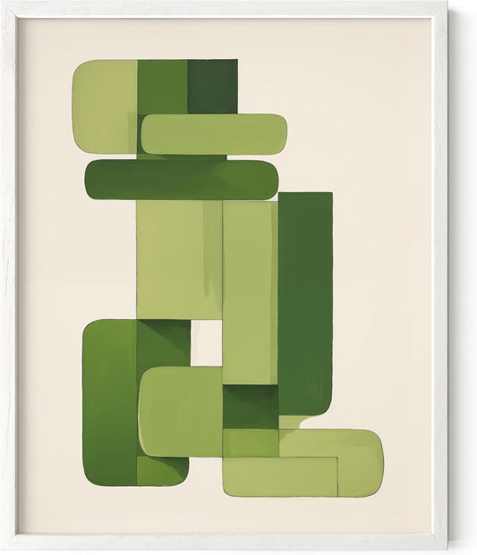 HAUS AND HUES Modern Abstract Wall Art - Blue and Green Living Room Art, Modern Artwork for Walls, Minimalist Picture for Living Room(Green Geometric, White Frame, 8x10)