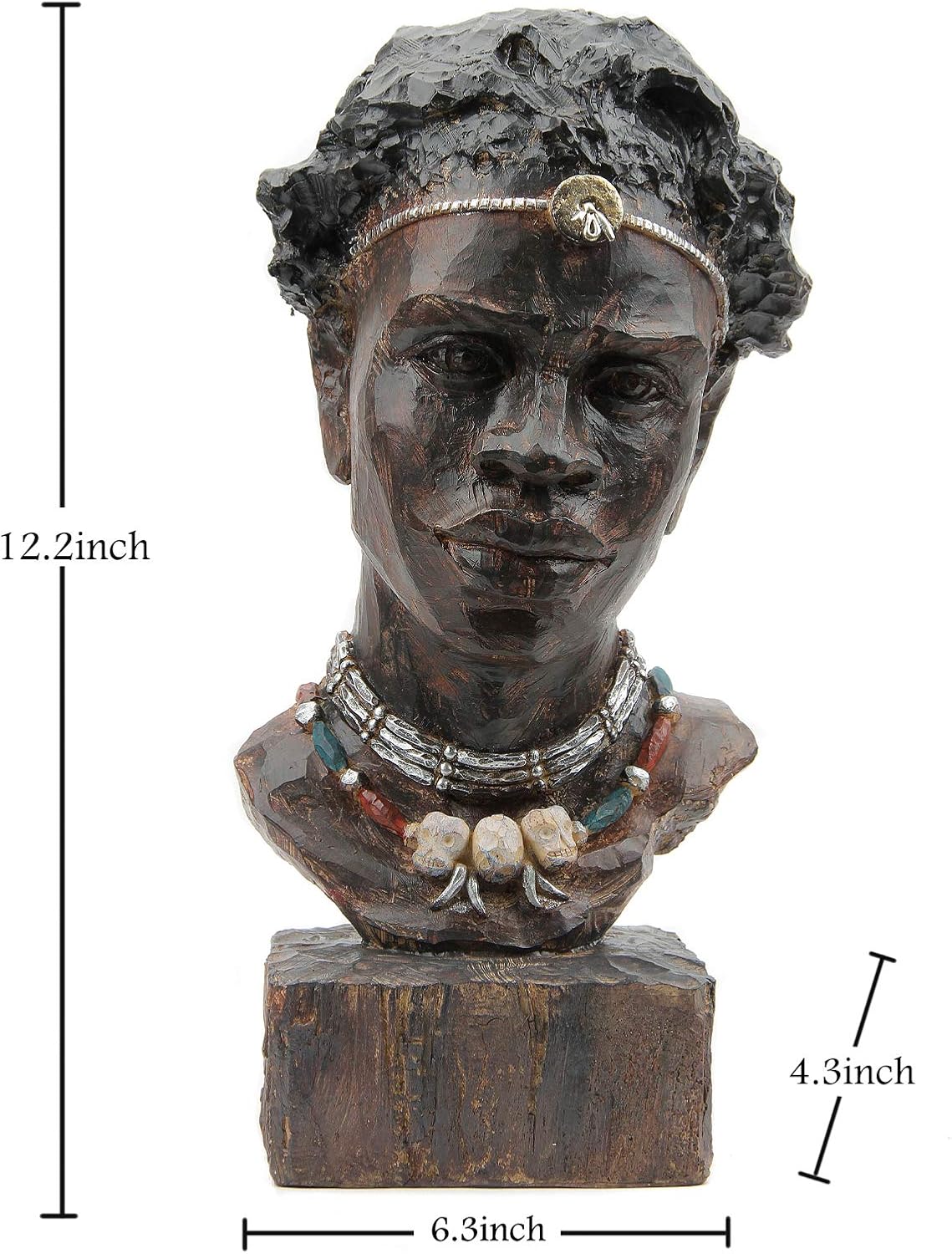 Leekung African Statues and Sculptures for Home Decor,African Figurines Head Statue Decorations for Home,African Art Sculptures Man Statue Decor for Living Room Woodstone Color