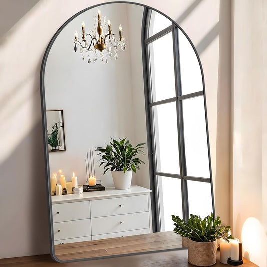 FORBATH Arched Mirror 30x48 Inch, Black Arched Bathroom Mirror Wall Mounted Modern Black Aluminum Frame Decor Large Dresser Mirror for Bedroom Living Room Entryway, Hanging or Leaning Against Wall