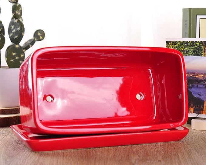 VanEnjoy 10 Inch Red Rectangle Ceramic Succulent Planter Pot Decorative Cactus Plant Pot Flower Container with Ceramic Tray