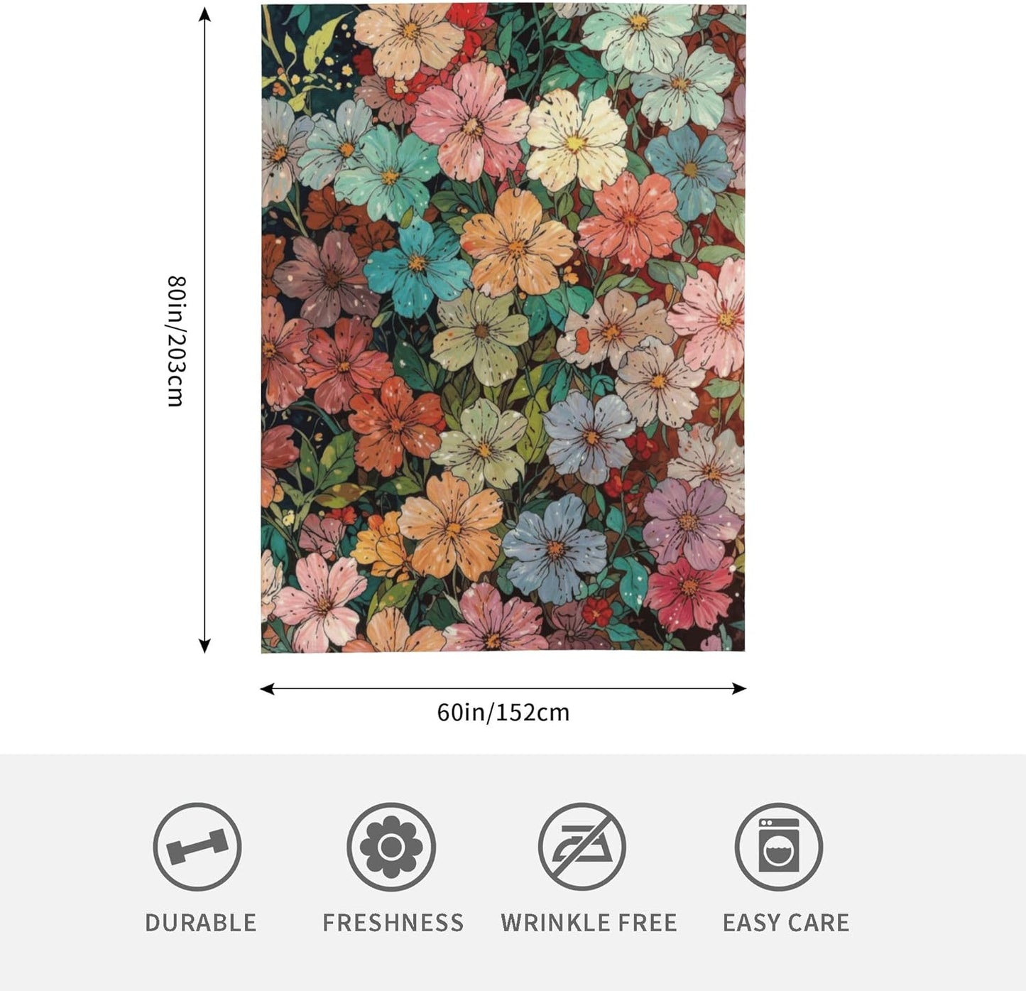 Colorful Floral Throw Blanket, Watercolor Wildflowers Fuzzy Blanket, Ultra Soft Cozy Flannel Throw Blankets Lightweight Fleece Blankets for Bed Couch Sofa 60"×80"