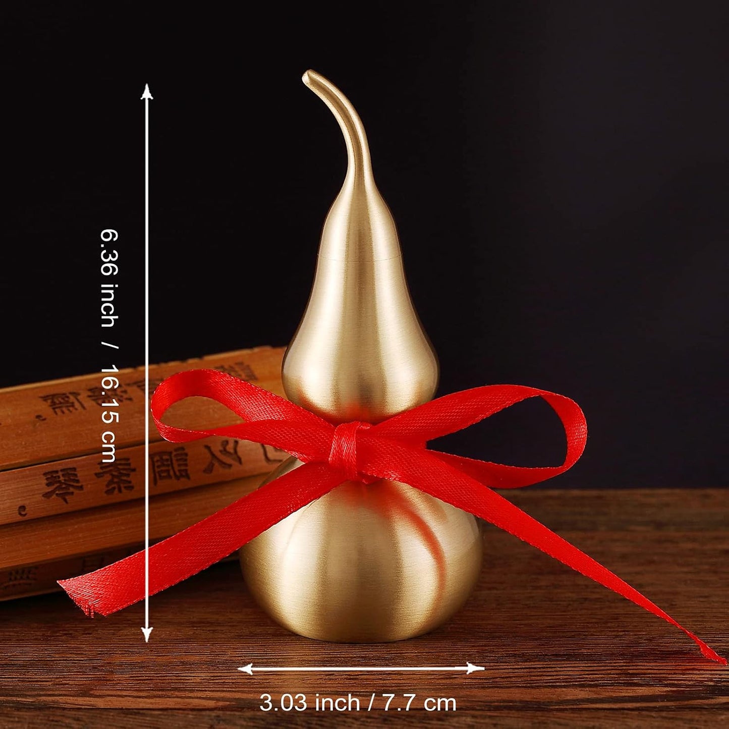 Feng Shui Decor Statue,Wu Lou Brass Gourd,with Red Luck Strip for Ideal Home Decoration,Collectible Figure Charm Amulet,6.36inch Tall,Full Brass,Hu Lu Bring Good Luck,Healthy,Wealth