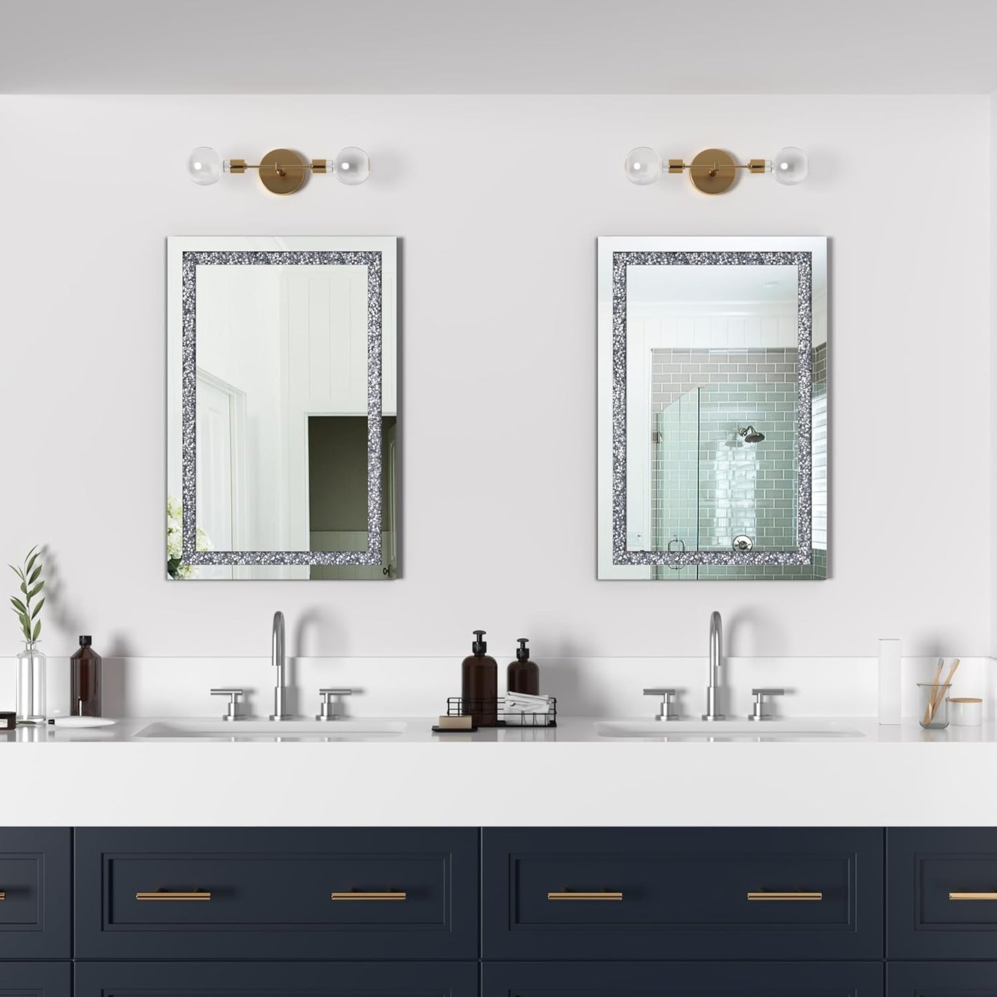 Crystal Decorative Mirror-16 x24 Rectangle Gorgeous Silver Mirror, Crush Diamond Mirror for Wall Decoration Bedroom, Hallway, Dining Room