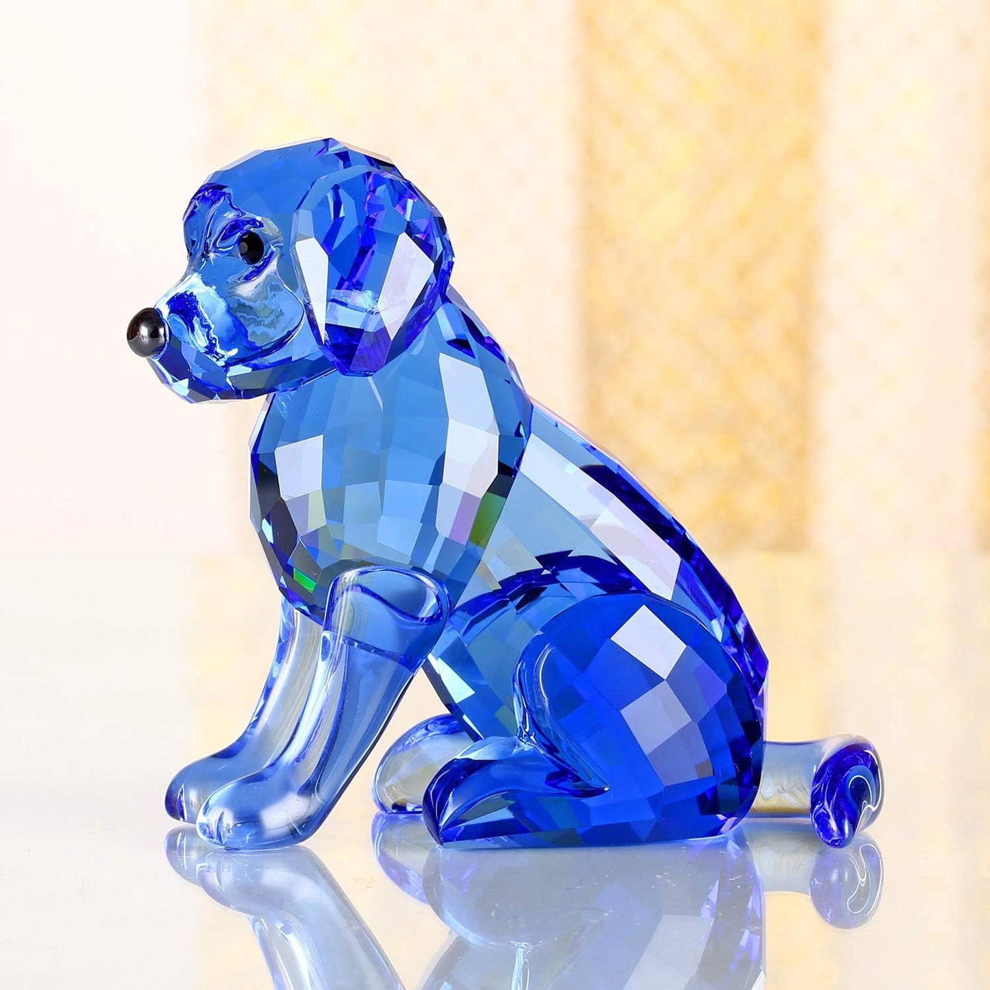 Crystal Labrador Dog Puppy Figurine Animals Lovely Craft Home Decor Ornaments Collectible Birthday Gifts (Blue)