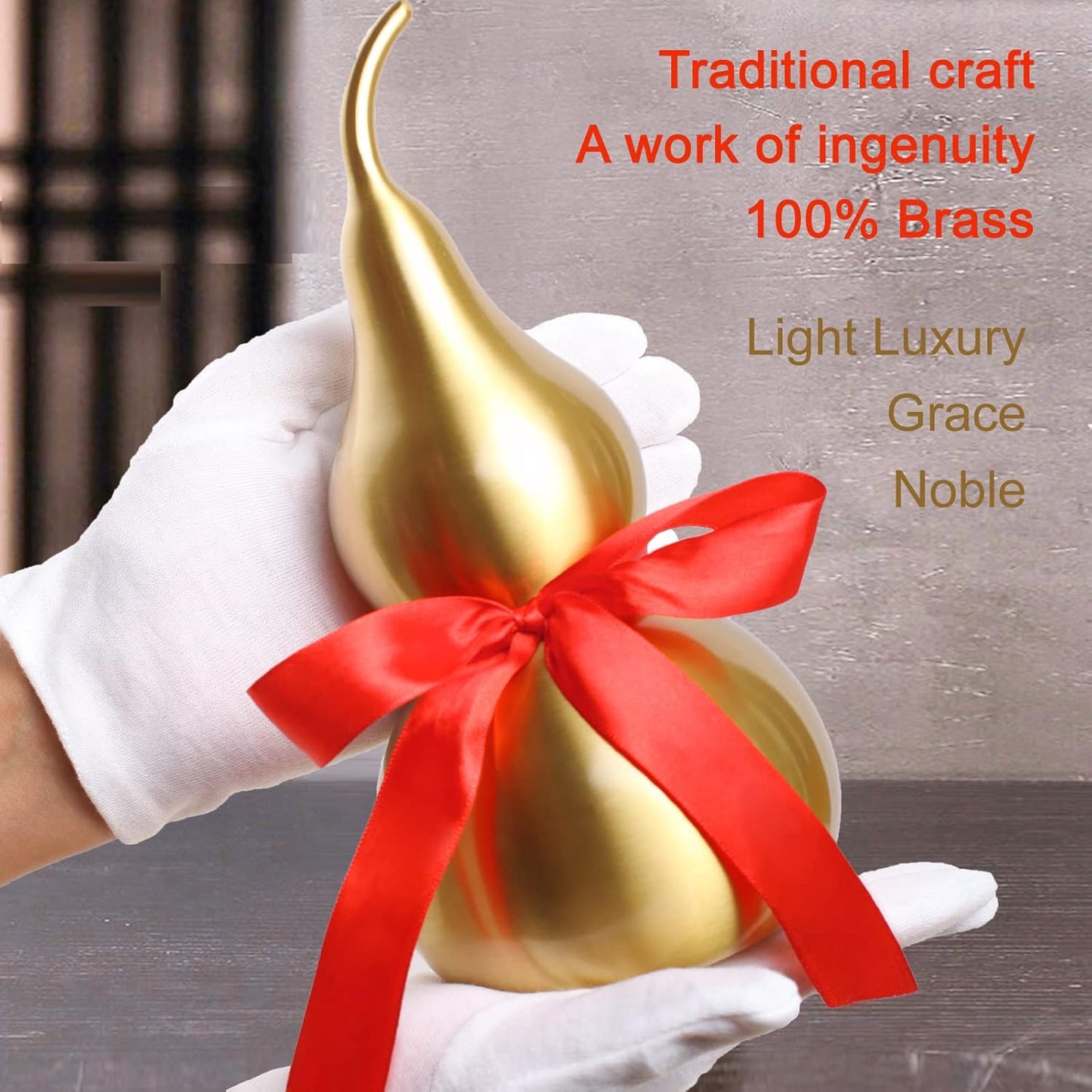 Feng Shui Chinese Brass Wu Lou Gourd,Treasure Statue Home Decoration Table Bookshelf Ornaments,Fortune Protection,Bring You Good Luck,Safty,Healthy,Success,9.84inch Tall,Full Brass