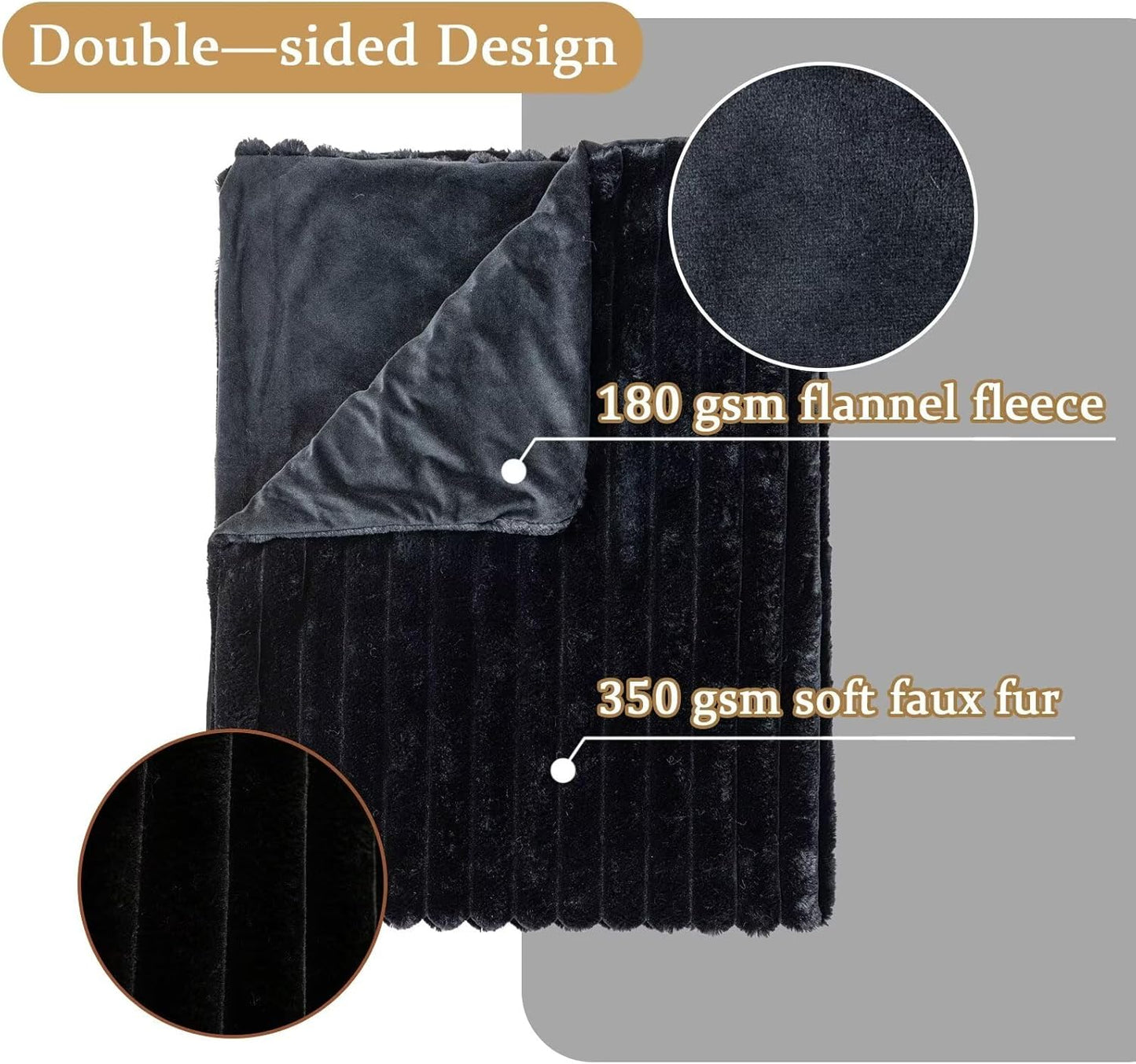 Black Halloween Faux Fur Throw Blanket for Couch, Fuzzy Cozy Soft Warm Plush Striped Throw Blanket, Decorative Fluffy Winter Blanket for Sofa Chair Bed Living Room Home Decor, 50"x60"